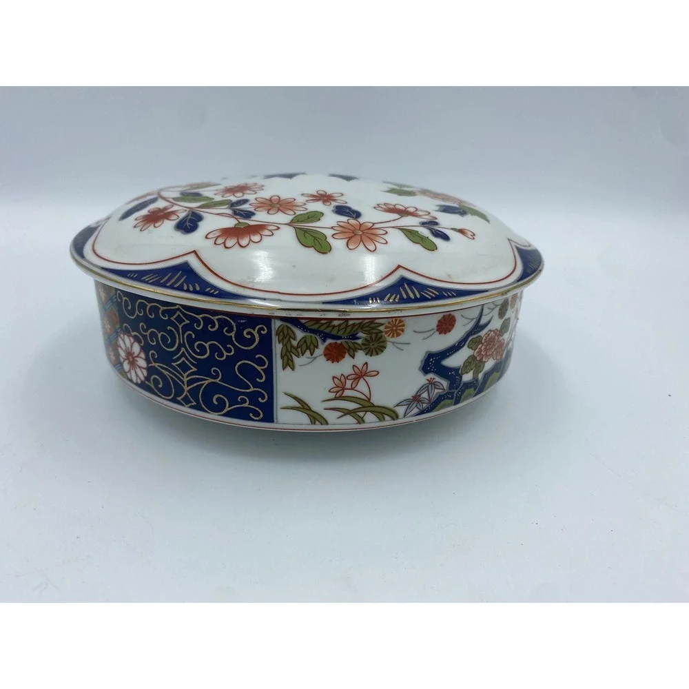 Vintage Artmark Japan Imari Floral Ceramic Trinket Jewelry Box 7